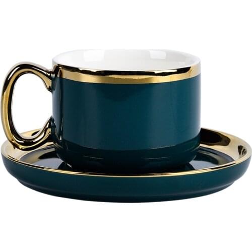 Dark Green Gold Rim Coffee Cup Set Ceramic Simple Royal 200ml Juego De Tazas De Cafe Modern Design Porcelain Kitchenware Mugs