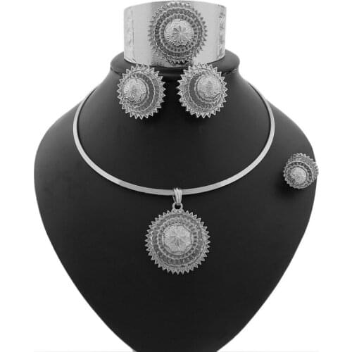 Yulaili Vintage Hot Sell Ethiopia Jewelry Sets Engagement Bride Choker Necklace Earrings Charm Bangle Ring Accessories
