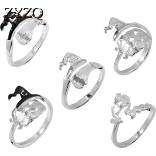 ZYZQ Hot Selling Holloween Festival Open Rings For Women Lovely Pumpkin Witch Hat Shaped Knuckle Rings Dark Magic Stylish Gadget