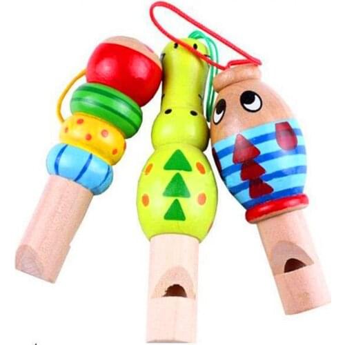 1PC Animal Wooden Toys Cartoon Animal Whistle Key Hanger Early Education Music Instrument Toy for Baby Children Random Color