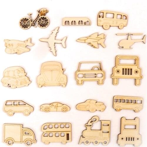 Home Decoration Accessories Painting Scrapbooking Craft Wooden DIY Transportation Vehicles Shape Handmade 40-50mm 20pcs