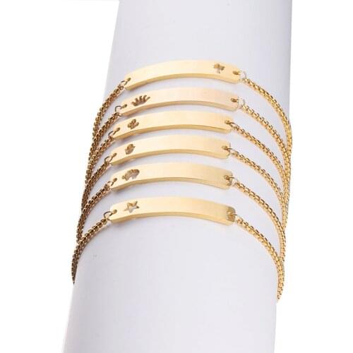 100% Stainless Steel Blank Bar Bracelet For Engrave Hollow Star Tree Hand Elephant Adjustable Chain Mirror Polished 10pcs