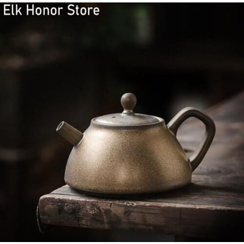 180ml Iron Rust Glaze Coarse Ceramic Teapots Bronze Japanese Style Tea Pot Gilding Single Master Pots Mug Household Teaware Gift