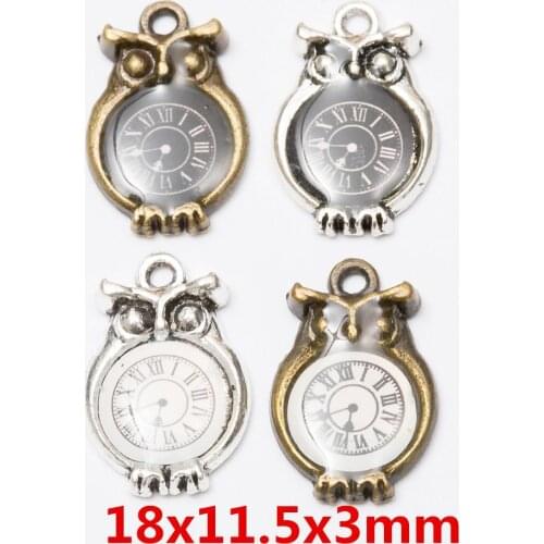 30pcs 18*11MM Vintage silver color bronze alarm clock owl charms metal alloy pendant for bracelet earring necklace diy jewelry