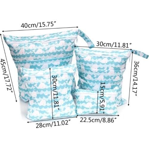 4Pcs Fashion Print Baby Diaper Storage Bags Reusable Washable Travel Nappy Pouch