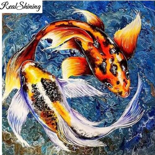 Diamond Painting abstract koi Animals Full Square round Drill Beaded Painting Diamond Mosaic Fish graph diamond embroidery sale Cross Stitch Kit Home Decoration FS7098