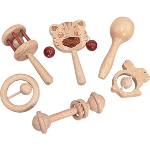 Baby Wood Music Toy Infant Bitting Toys Bed Bell Rattle 6-24 Month Hiqh Quliaty Solid Wood Materials No Lead Paint Safe for Baby