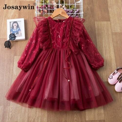 Children Clothes Dress for Girls kids Baby Autumn Winter Long Sleeve Party Girls Dresses Mesh Lace Princess Dress Vestidos