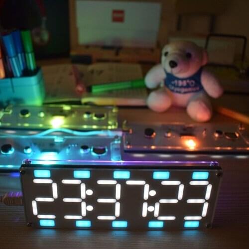 DIY Large Two-Color Digital Clock DIY Kit 6 Digit LED Digital Tube Clock Kit Touch Control +Time Temp/Date/Week Display-m18