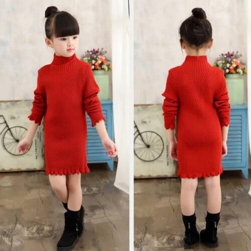 Long Winter Warm Baby Sweater Dress Girls Knitted Sweater Children Clothes Sweater Slim Pullover Bottoming Shirt for 2-13 Years