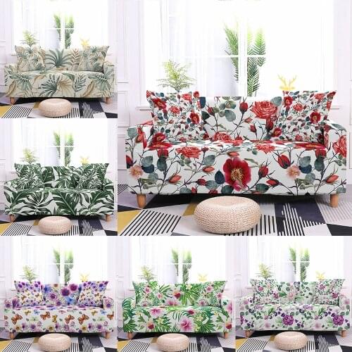 Leaves Flower Printed Elastic Sofa Cover for Living Room Sofa Slipcover Couch Cover 1/2/3/4 Seater Corner Sofa Cover