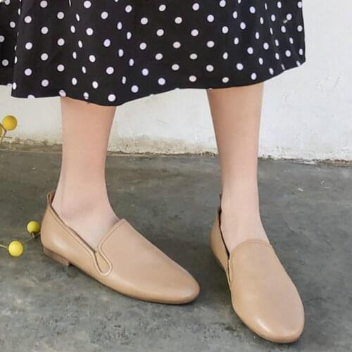 EshtonShero Flat Heels Womens Shoes Woman Flats Leather Loafer Slip-On Round Toe Black White Ladies Wedding Boat Shoes Size 3-9