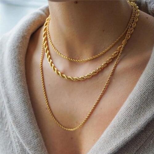 Flatfoosie Gold Silver Color Twisted Rope Chain Necklaces Chunky Wide Thin Chains Choker Necklaces for Women Hip Hop Jewelry