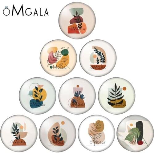 Geometric graphic art leaf patterns 10mm/12mm/16mm/18mm/25mm Round Photo Glass Cabochon Demo Flat Back Making Findings
