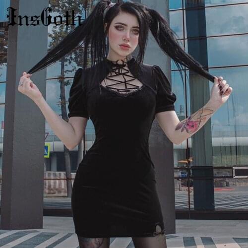 INSGOTH Short Sleeve Dresses