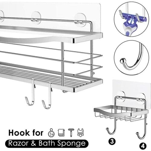 Adhesive Shower Caddy Basket Shelf for Shampoo Conditioner Sponge Razor Soap Dish Kitchen Bathroom Organizer No Drilling JW