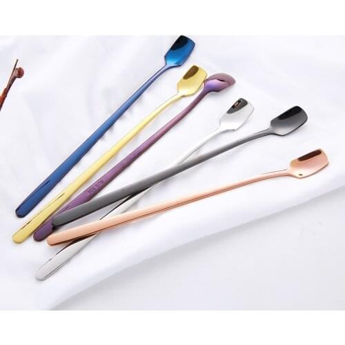 Korean Creative 304 Stainless Steel Square Head Ice Spoon Dessert Long Handle Spoon Mug Stirring Cake Honey Coffee Spoon Other