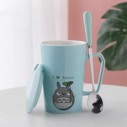 Creative Ceramic Cute Cartoon Totoro Coffee Mug with Lid and Spoon Office Juice Tea Cup Porcelain Breakfast Milk Mug Drinkware