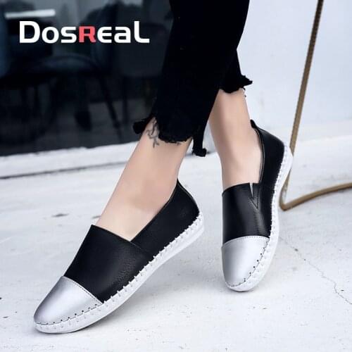 Women Flats Single Sneakers Women Shoes Leather Color Matching Casual Loafers Shoes Ladies Large Size Massage Bottom White Shoes
