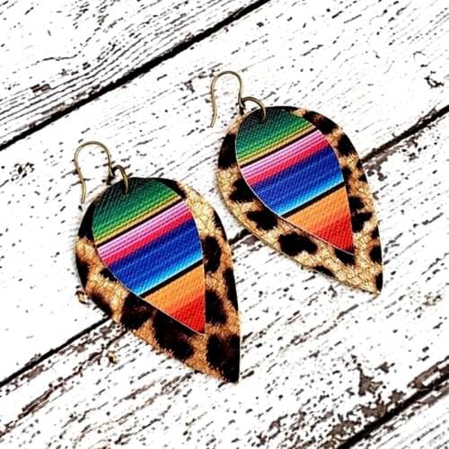 Leopard Print and Serape Pu Leather Look Drop Earring