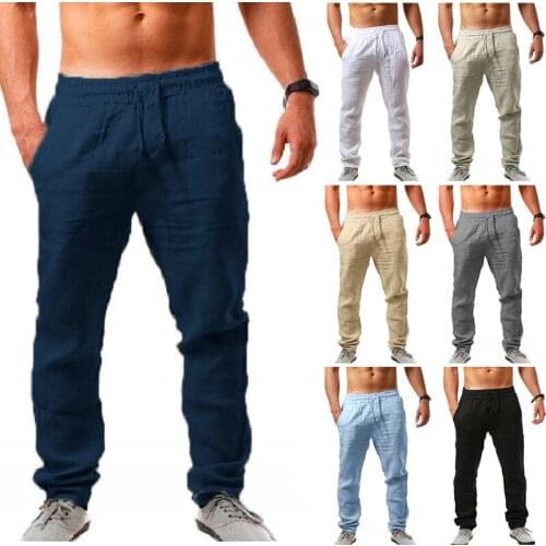 2021New Mens Cotton Linen Pants Male Summer Breathable Solid Color Linen Trousers Fitness Streetwear 6 Colors