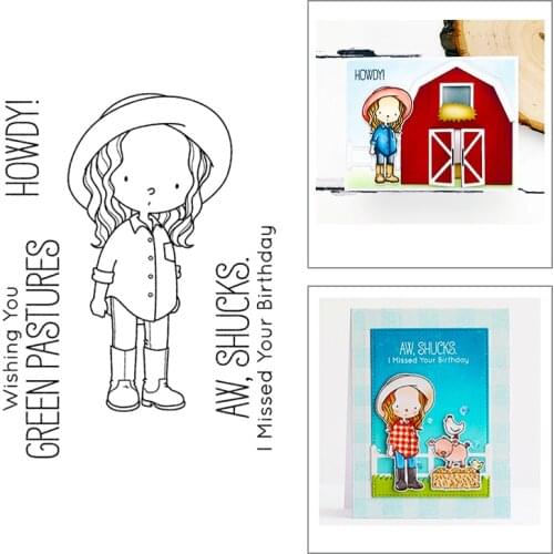 2020 New Sentiment Words Clear Stamps Set and Farm Hat Girl Metal Cutting Dies Scrapbooking For Crafts Card Making