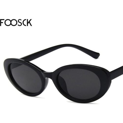 FOOSCK Oval Sunglasses Women Vintage Retro Round Frame White Black Sun Glasses White Leopard Hip Hop Clear Glasses UV400