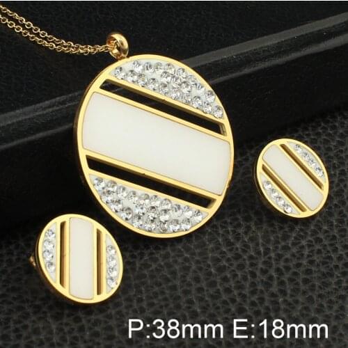 Round Style Gold Colors Stainless Steel Jewelry Necklace Stud Earrings Sets Supernova Sales for Women SEDZCTBC