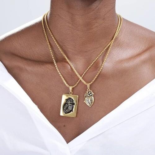 Stainless Steel Heart Necklace For Women Gothic Punk HipHop Collares Choker Pendant Necklaces Jewelry Gift Bijoux Femme BFF