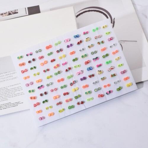 36&100Pairs/Set Mix Style Cute Small Soft Clay Stud Earrings Set Anti Allergic Fruit Flower Earrings Fashion Jewelry for Women