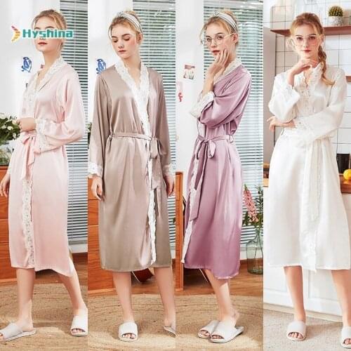 Silk Pajamas Womens Spring and Summer Long Silk Morning Gown Home Long Sleeve Nightgown