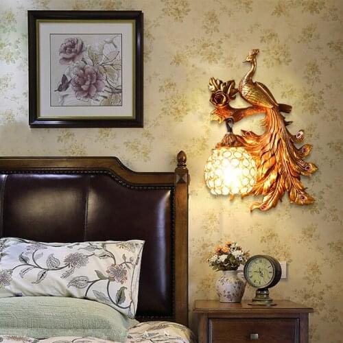 Nordic Peacock Crystal Led Wall Lamp Living Room Wall Background Industrial Decorative Lighting Lamp Aisle Corridor Decor Light