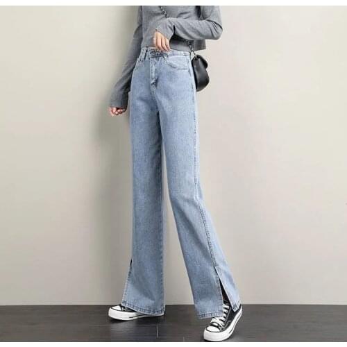 Light blue jeans womens spring 2021 new retro high waist loose straight open wide leg pants trend Zipper Fly vintage jeans