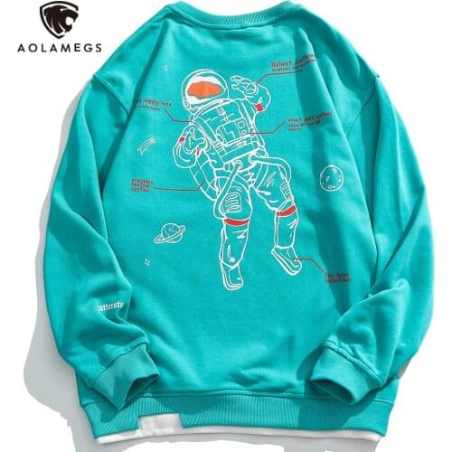 Aolamegs Harajuku Sweatshirts Men Cartoon Pattern Print Pullover High Street Streetwear False Two Oversized Hoodie Autumn Couple