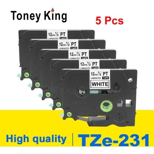Toney King 5pcs tz231 tze 231 Label Tape Compatible Tze231 Tze-231 12mm*8m For Brother P Touch Tze 131 431 531 631 731 Printer