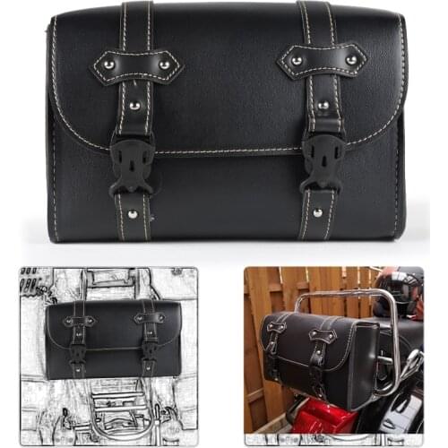Universal Motorcycle Saddle Bag Storage Tool Pouch Leather Black left right side sac moto Luggage Bag For Honda Shadow For BMW