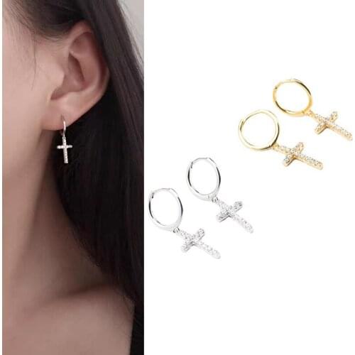 Cross Drop Earrings For Women Teens Girls Classic Elegant Trendy Style Diamond Rhinestones Dangle Earrings Fashion Jewelry Gifts