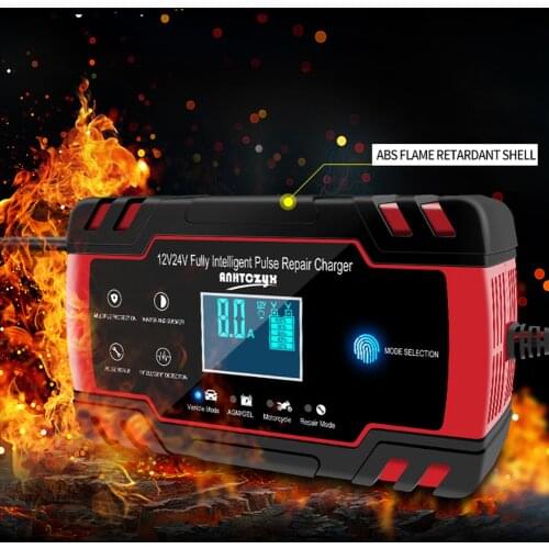 12V 24V 6-150Ah Motorcycle Car Battery Charger Maintainer & Desulfator Smart LCD Battery Charger Pulse Repair Battery Charger