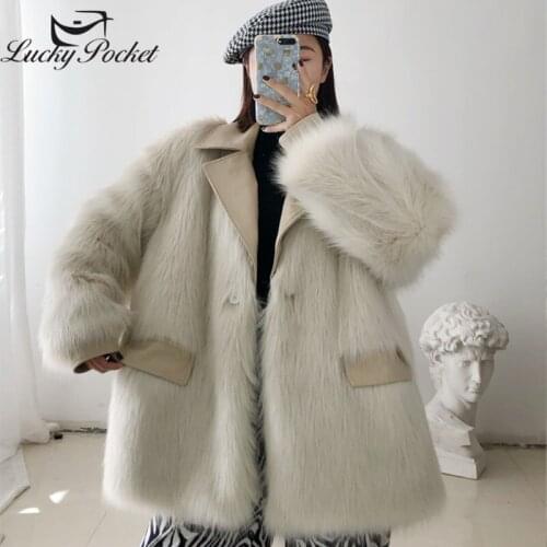 Women Winter Fashion Solid Color Casual Fur Leather Female Pink New High Quality Warm Outerwear Ladies Loose Black Coats ML145