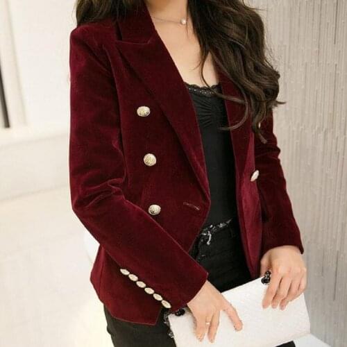 M-2XL plus size 2020 autumn female Korean Slim was thin velvet leisure suit solid color double-breasted jacket w1085