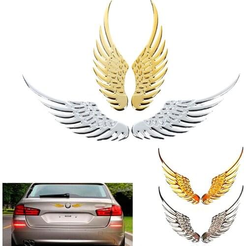 1 pair 3D Metal car stickers Angel Hawk Wings Emblem Badge Decal Car motorcycle Sticker golden silver color optional
