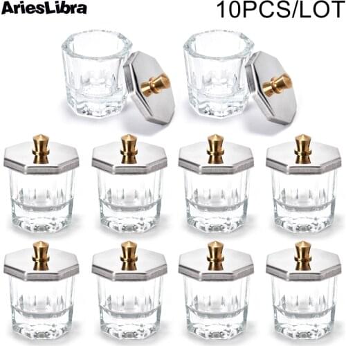 10pcs Acrylic Clear Octagonal Cup with Lid Acrylic Liqiud Powder Dappen Dish Nail Brush Washing Bowl Holder Nail Art Tool