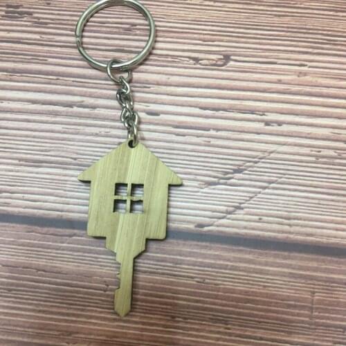 10pcs real bamboo laser cut key shape carving custom wood keychain