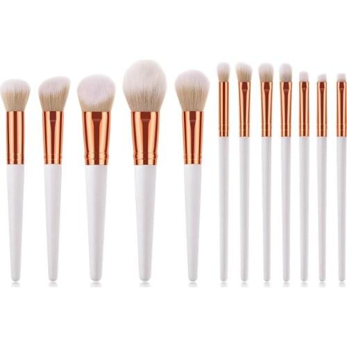 12pcs Make Up Brush Set White Gold Handle Delicate Makeup Brushes Powder Foundation Contour and Eye Brushes
