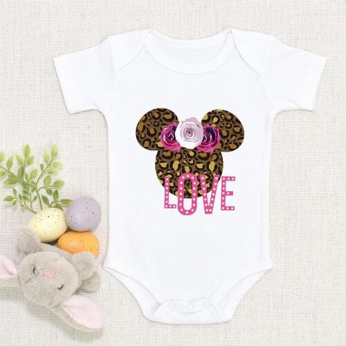 2021 Newborn Short Sleeve Mickey Mouse Head Love Letter Print Top Bodysuits For Baby Boy Girl Summer Kids Clothes