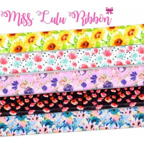 5/8"16mm Flower Series Purple Rose Printed Elastic Ribbon Hair Band Making 50yards/roll DIY Party Gift Packing Decor