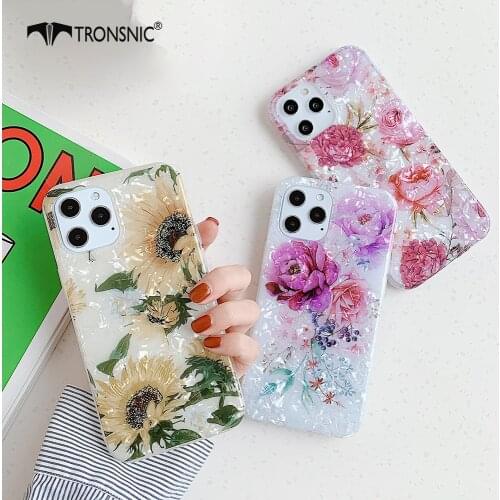 Daisy Flowers Conch Phone Case for iPhone 12 11 Pro Max XR Xs Max Soft Luxury Glossy Case for iPhone 6 7 8 Plus Cover Yellow Hot