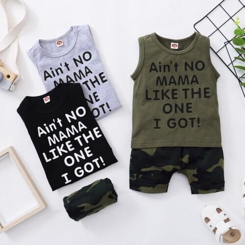 FOCUSNORM 0-3Y Summer Baby Boys Clothes Sets 2pcs Letter Printed Sleeveless Vest Tops Camouflage Shorts