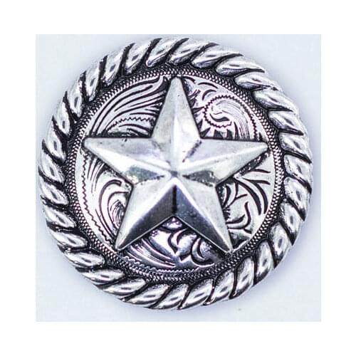 KB204) Wholesale 50pc 1-1/8'' Metal Concho Western Round Rope Star Concho Antique-Sterling-Silver