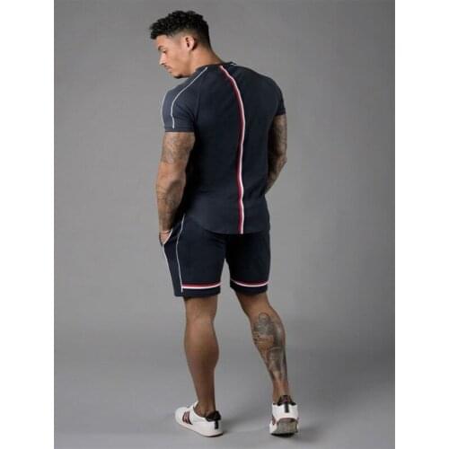 New Mens Sets Short Sleeve Stitching suit Men Two Pieces T Shirt Shorts Casual Tracksuit Set Sweatsuit Patchwork Sportswear Male